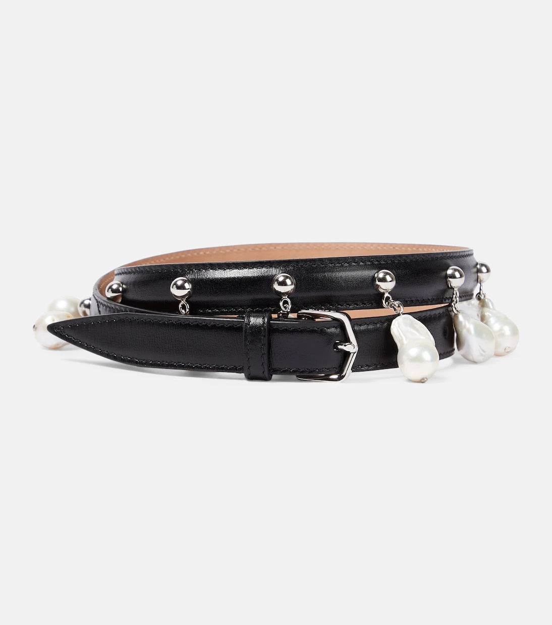 Alaïa - Faux pearl-embellished leather belt