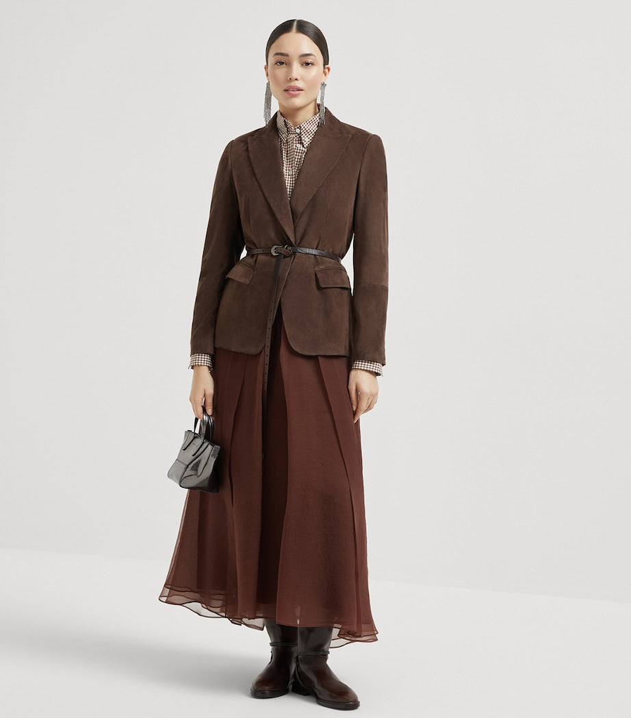 Brunello Cucinelli Red Silk Panelled Circle Skirt