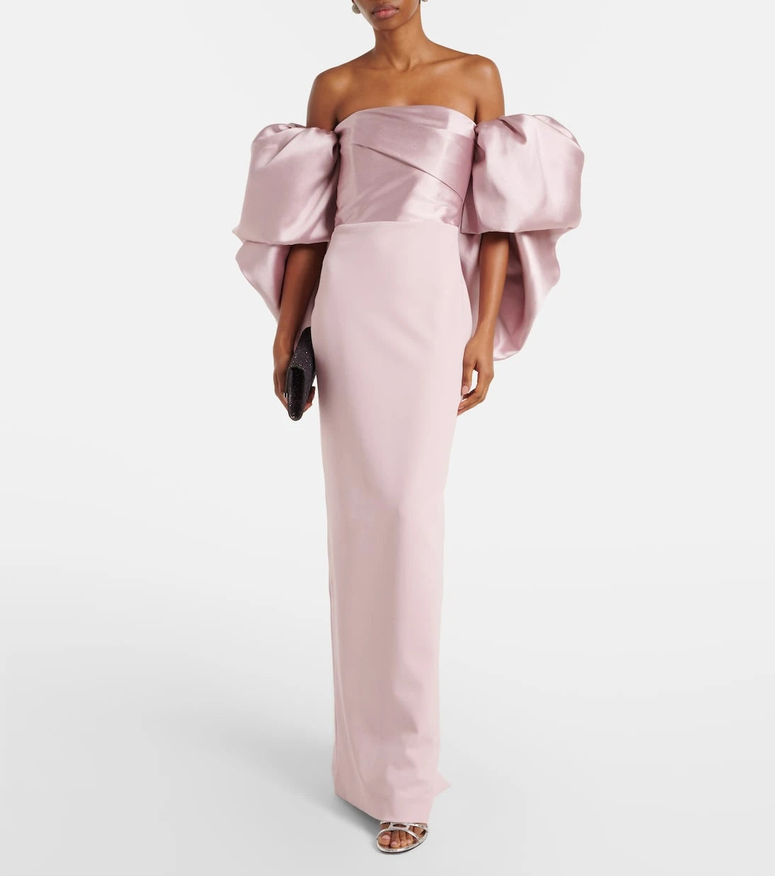 Solace London - Floris satin-trimmed off-shoulder gown