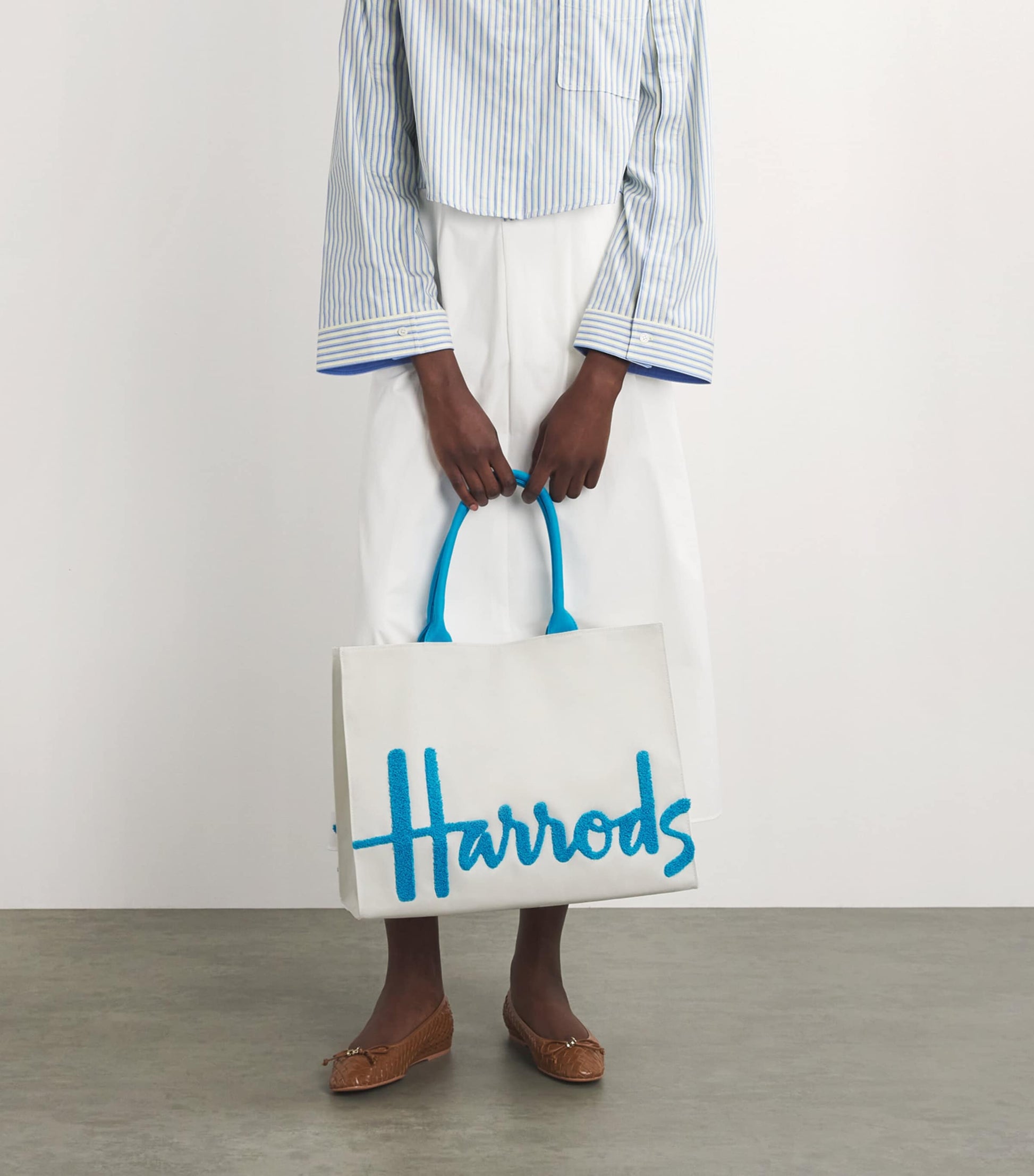 Harrods Blue Large Cotton Logo Tote Bag