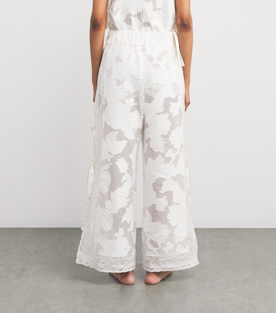 Loretta Caponi White Lace-Trim Clarissa Trousers