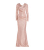 Talbot Runhof Pink Metallic V-Neck Gown