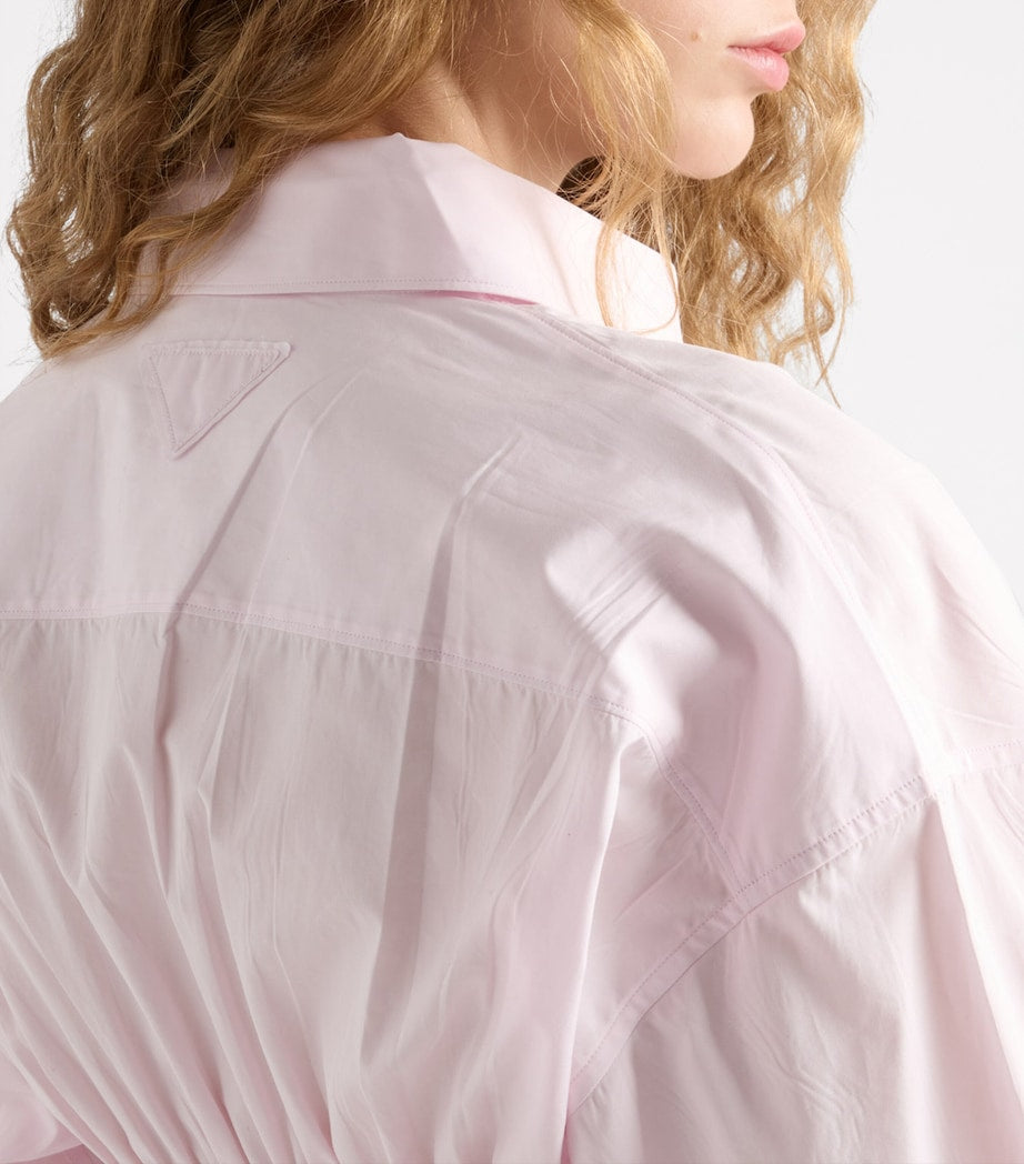 Pink Poplin Smocked-Waist Shirt Dress