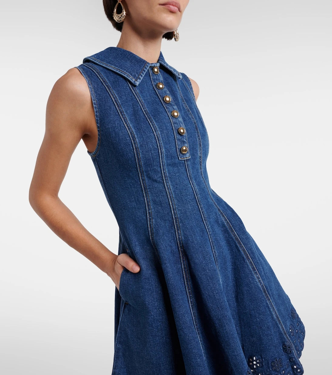 Self-Portrait - Broderie anglaise denim minidress