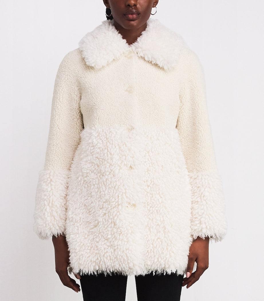 White Shearling Collared Coat