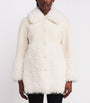 White Shearling Collared Coat
