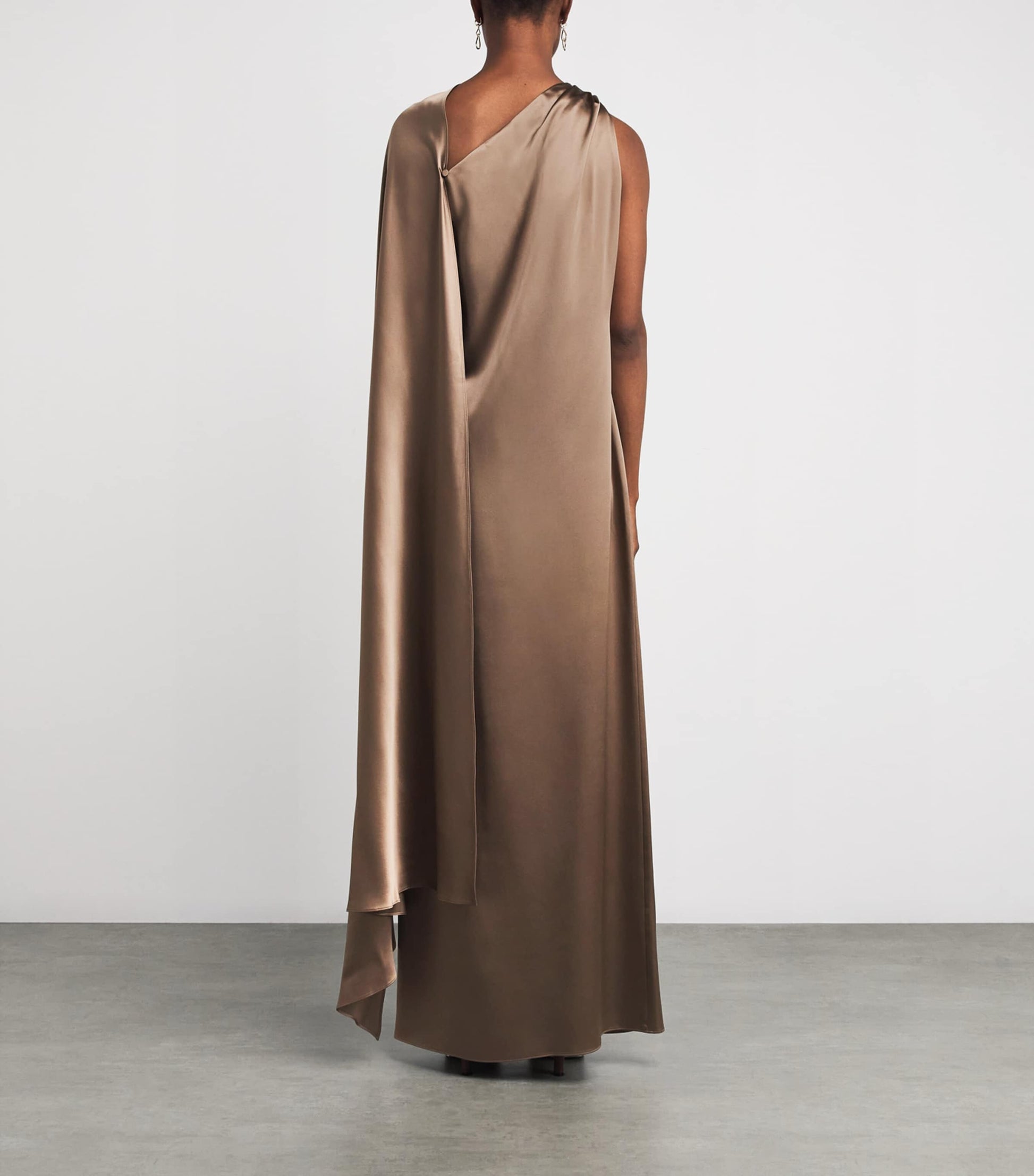 Max Mara Brown Silk One-Shoulder Maxi Dress