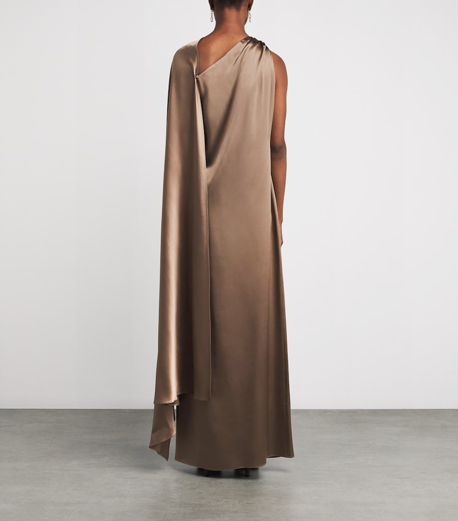Brown Silk One-Shoulder Maxi Dress
