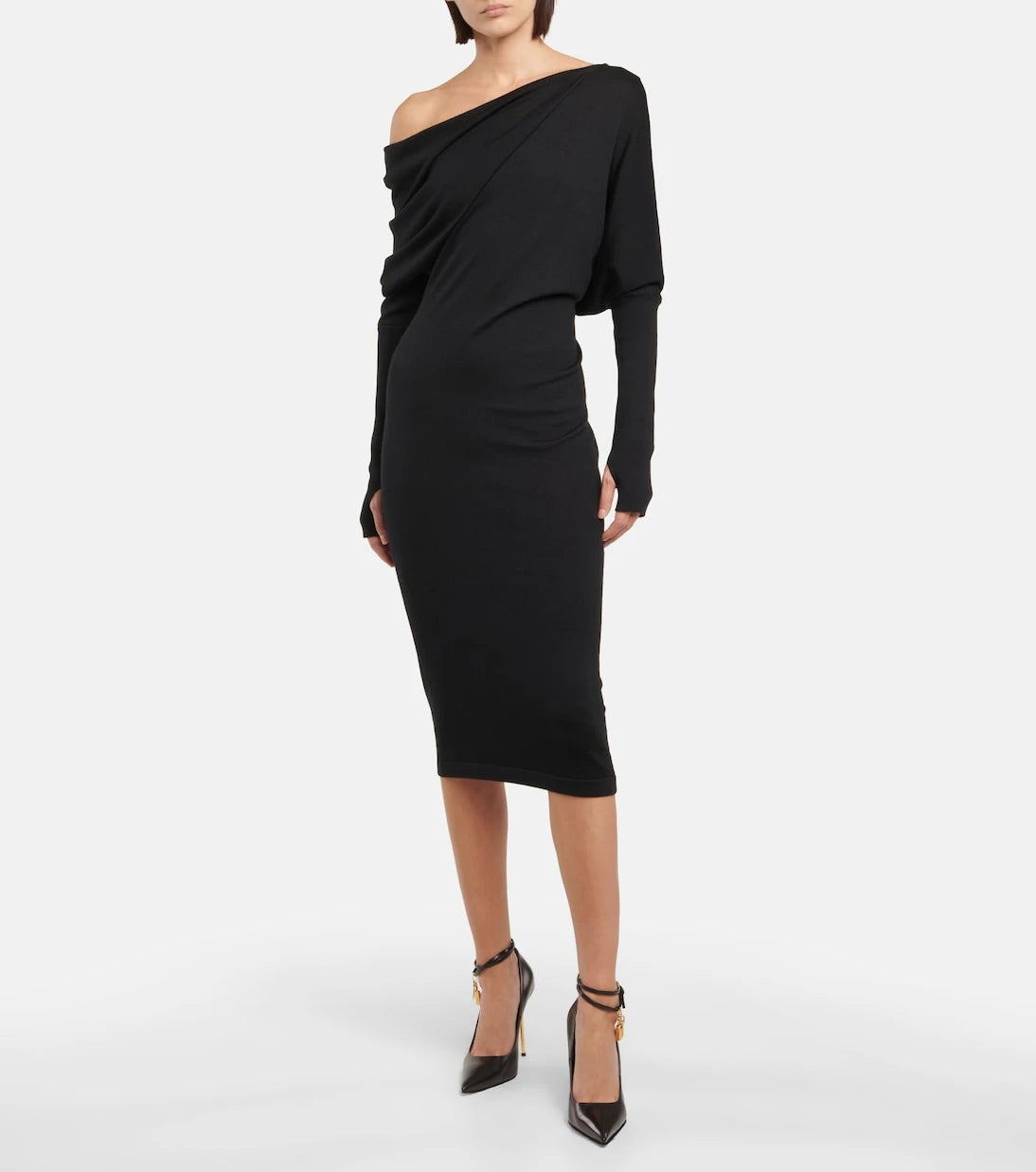 Tom Ford - Cashmere and silk off-shoulder midi dress