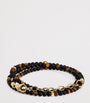 Gold-Plated Stainless Steel, Brown Tiger Eye and Matte Onyx Beaded Bracelet