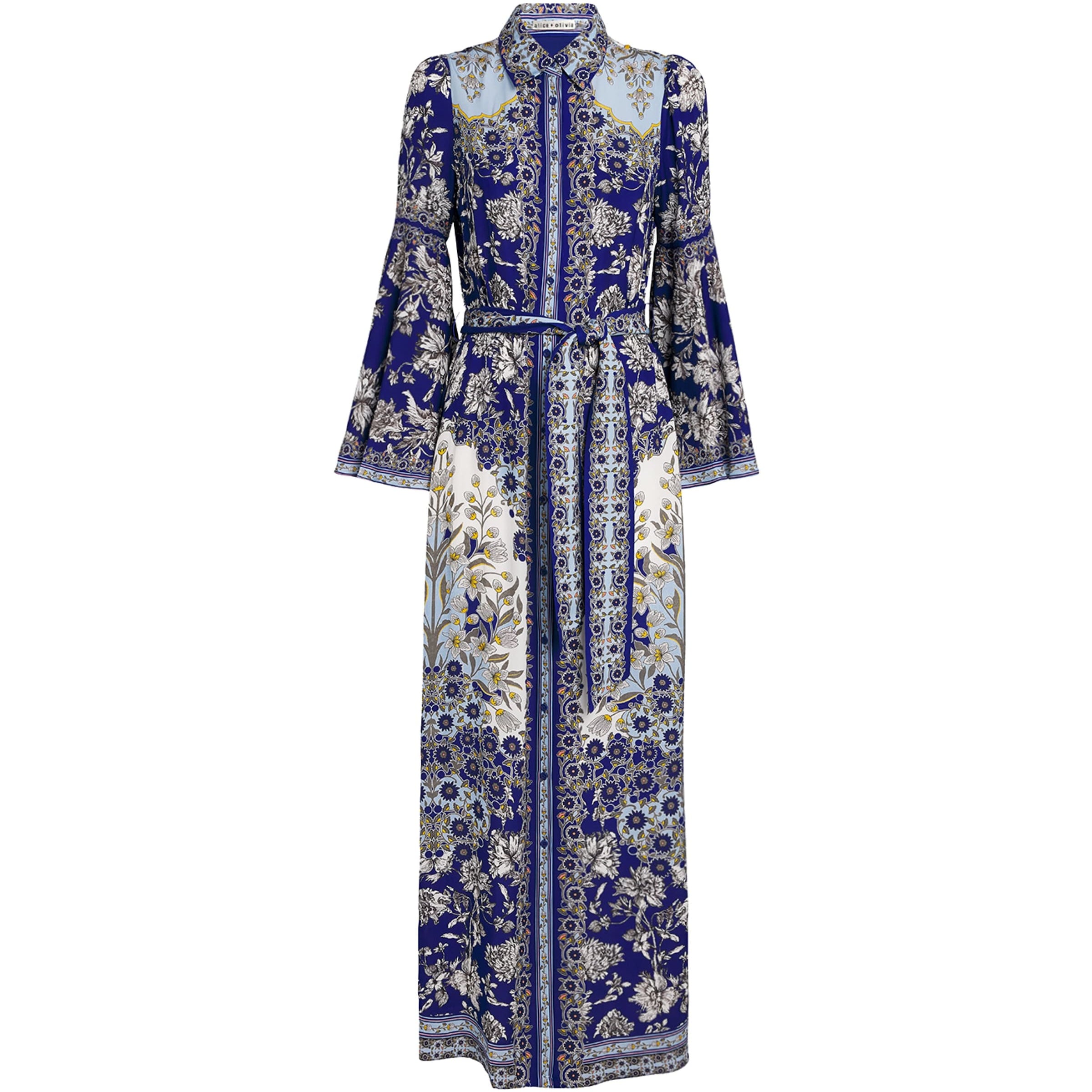 Alice+Olivia Blue Chassidy Bell-Sleeve Maxi Dress
