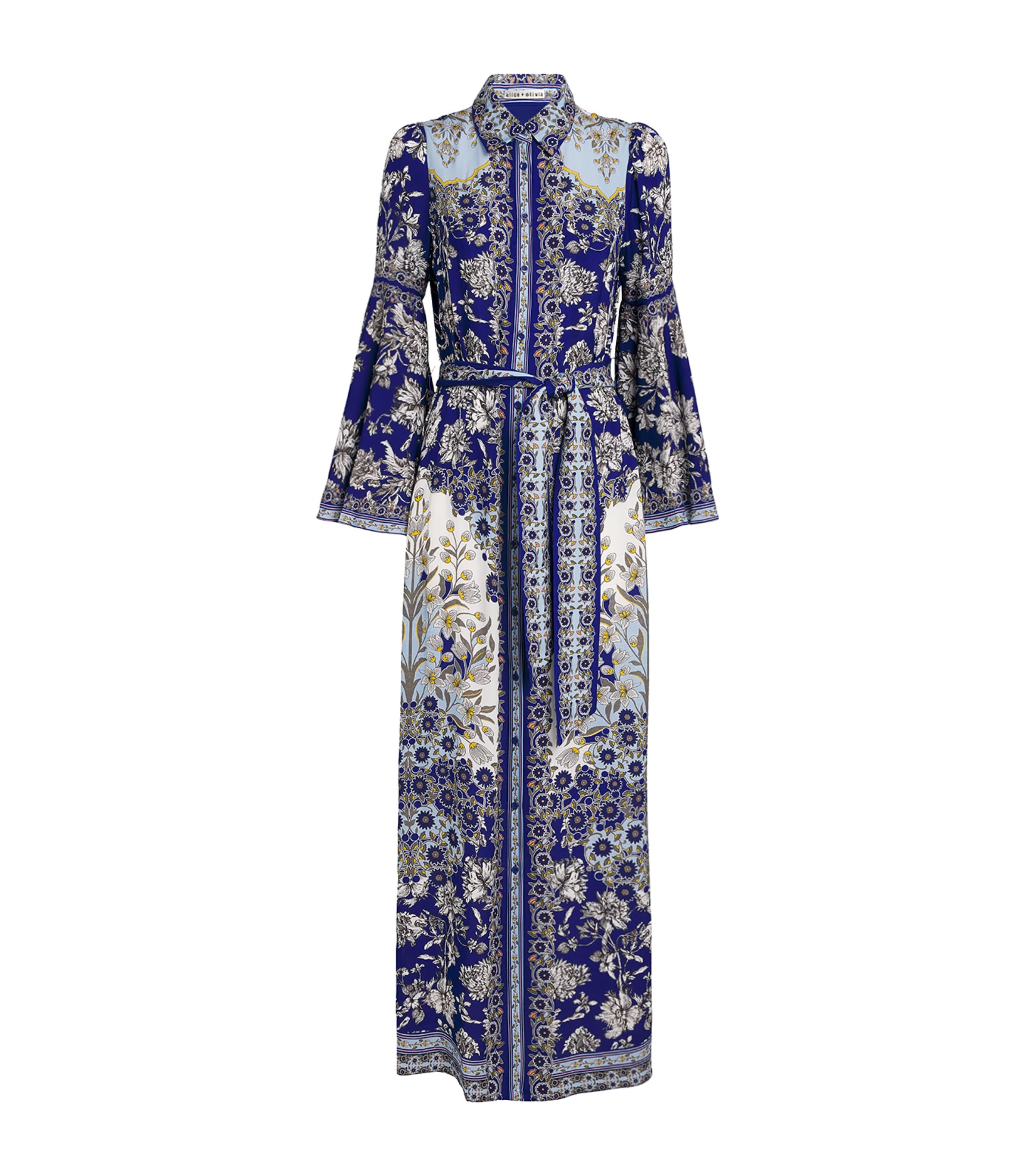 Alice+Olivia Blue Chassidy Bell-Sleeve Maxi Dress