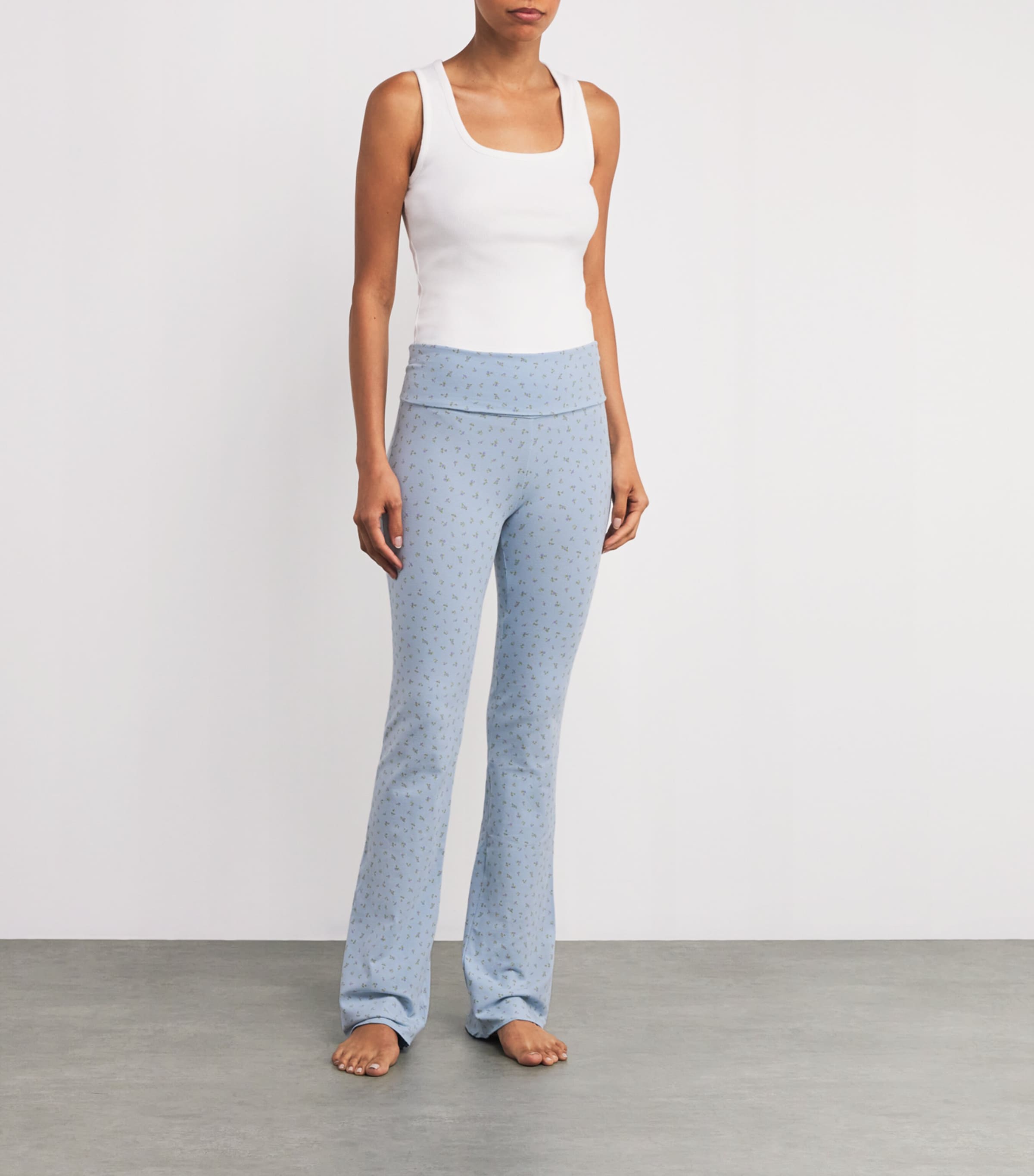 Skims Blue Stretch-Cotton Fold-Over Leggings