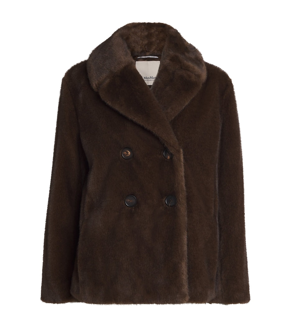 Brown Faux Fur Pea Coat