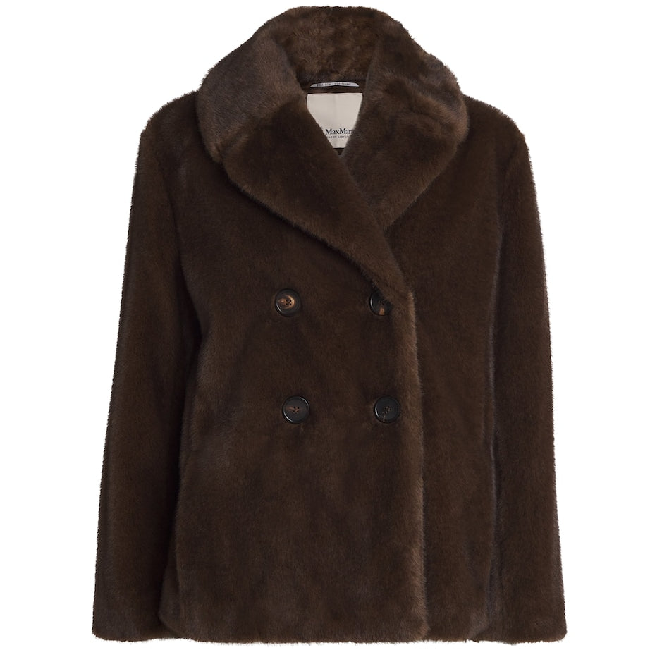 Brown Faux Fur Pea Coat