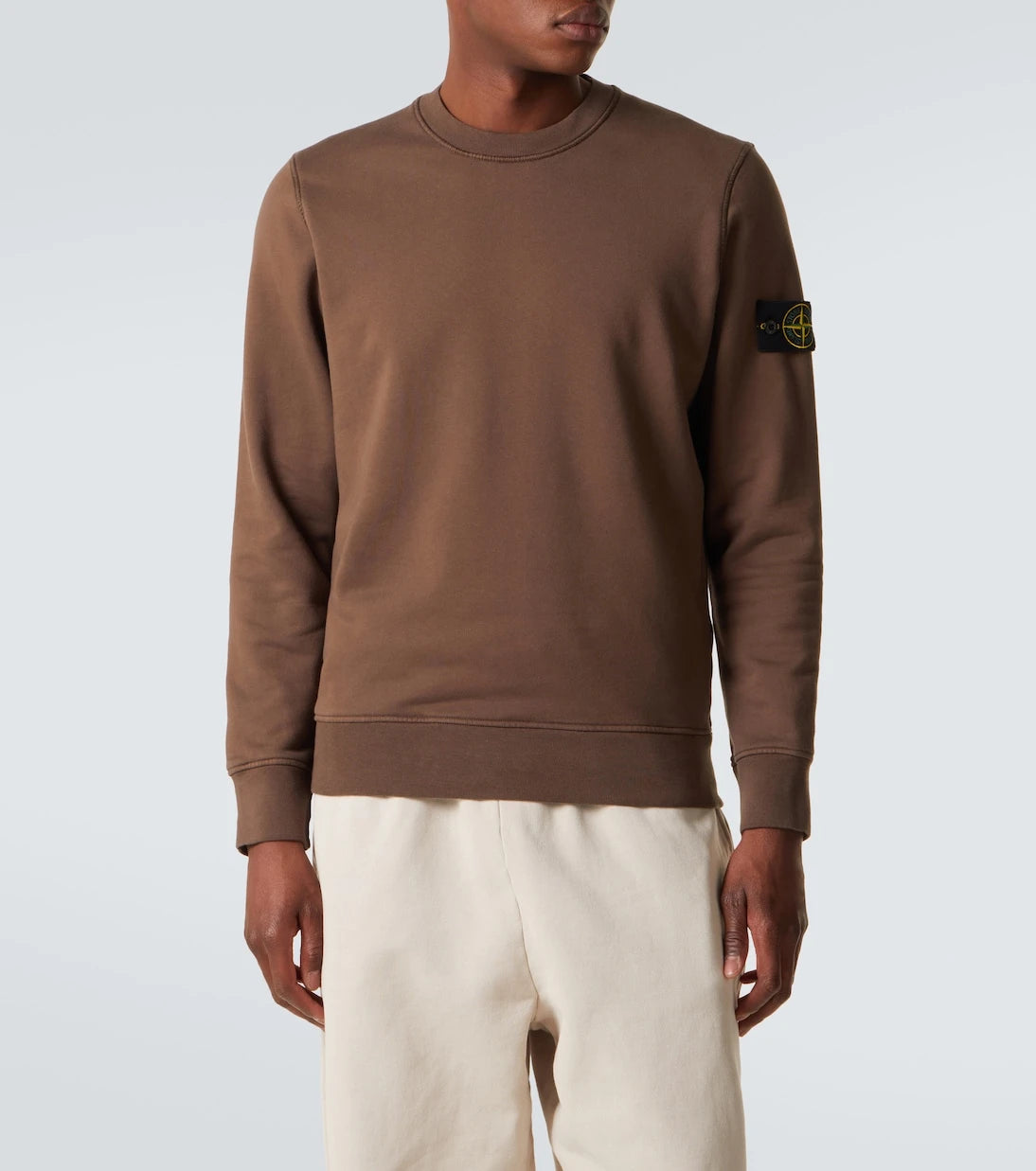 Stone Island - سويت شيرت من صوف القطن بتطريز البوصلة