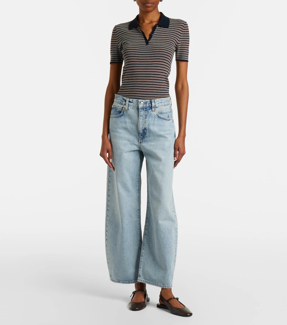 Frame - بنطلون جينز The Bow Crop بقصة أرجل واسعة