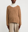 Beige Camel Wool-Silk Bouclé Oversized Sweater