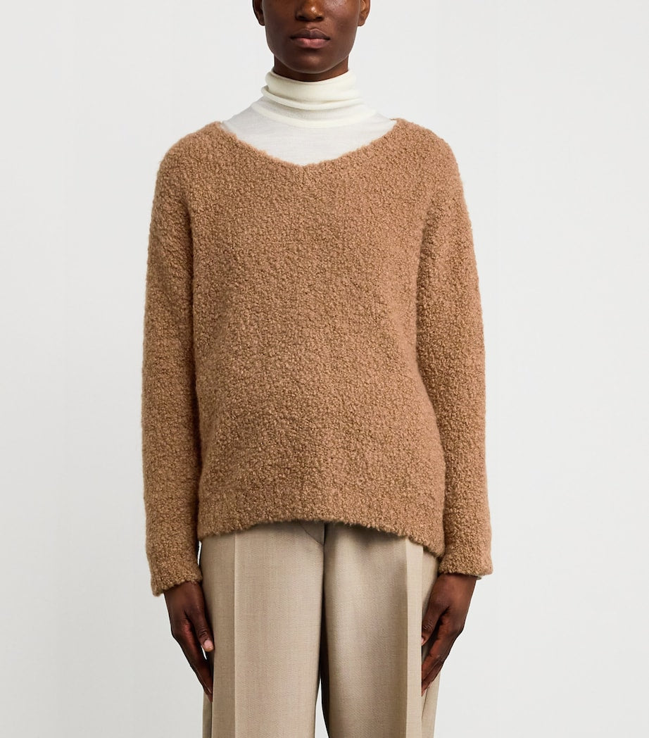Beige Camel Wool-Silk Bouclé Oversized Sweater