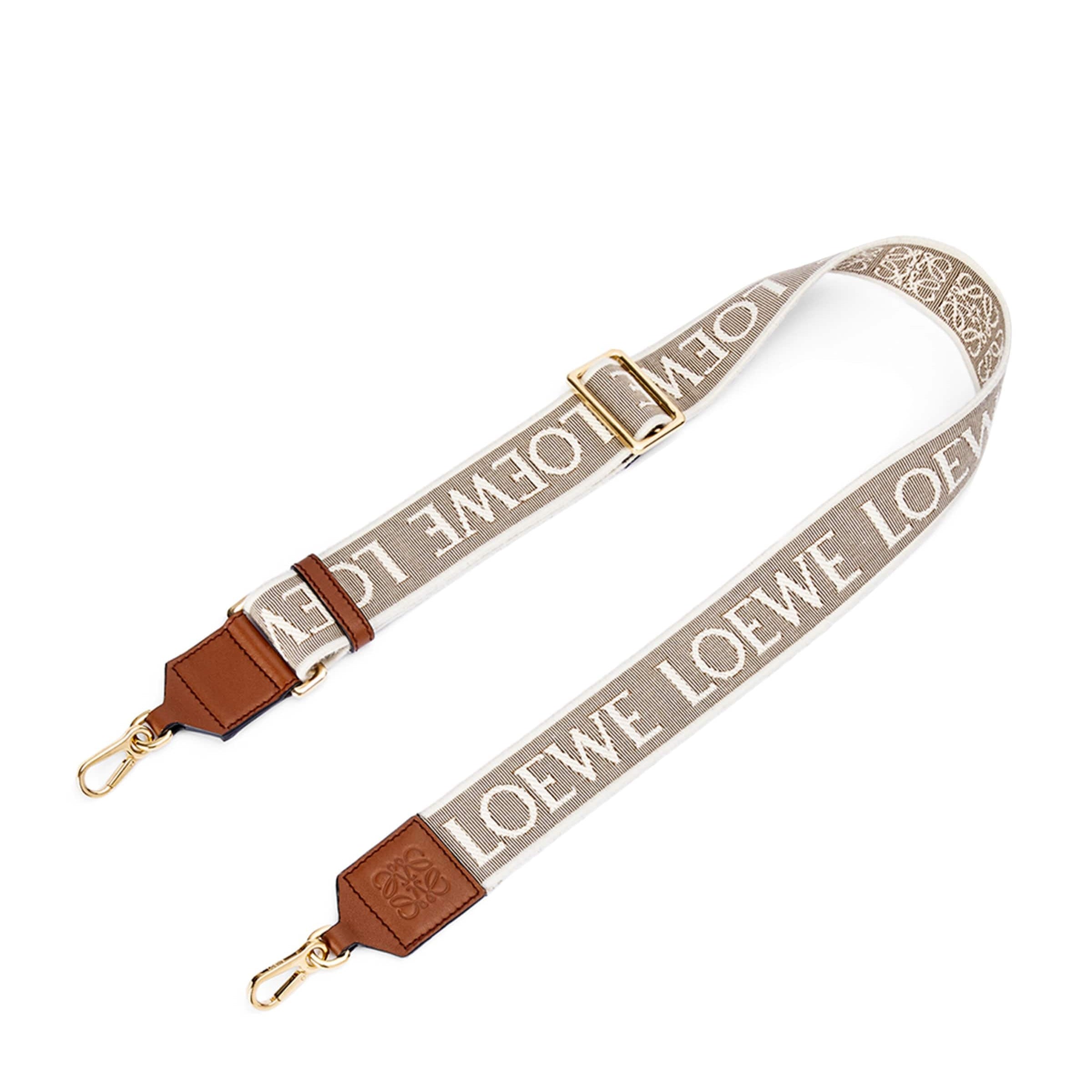 Beige Leather and Canvas Logo Bag Strap