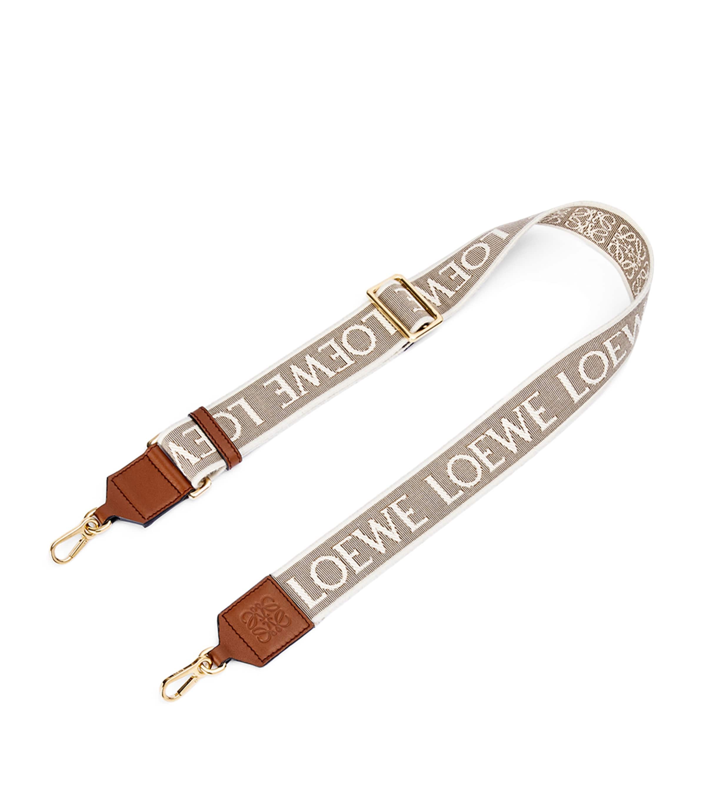 Beige Leather and Canvas Logo Bag Strap