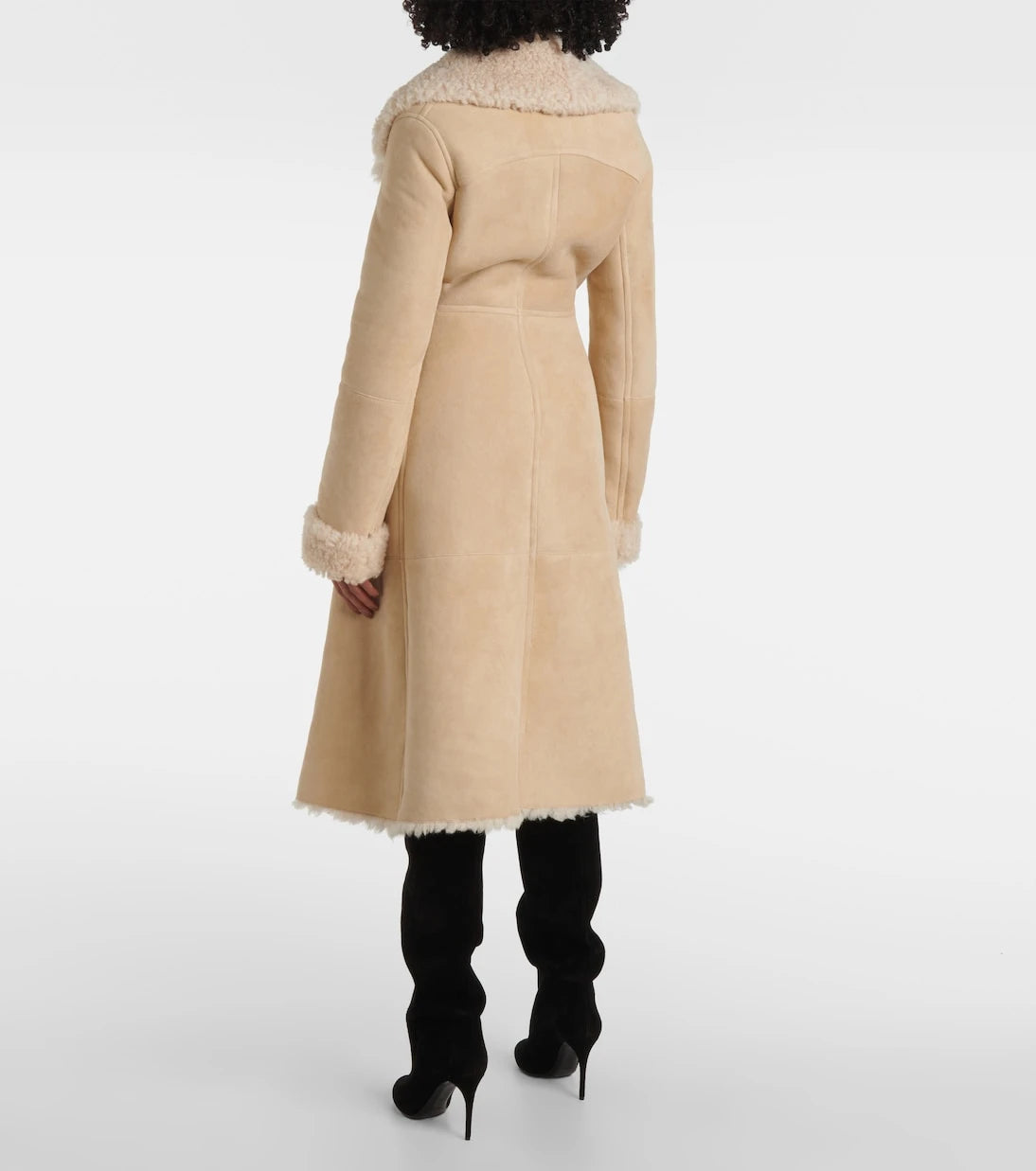 Alaïa - Shearling-trimmed suede coat
