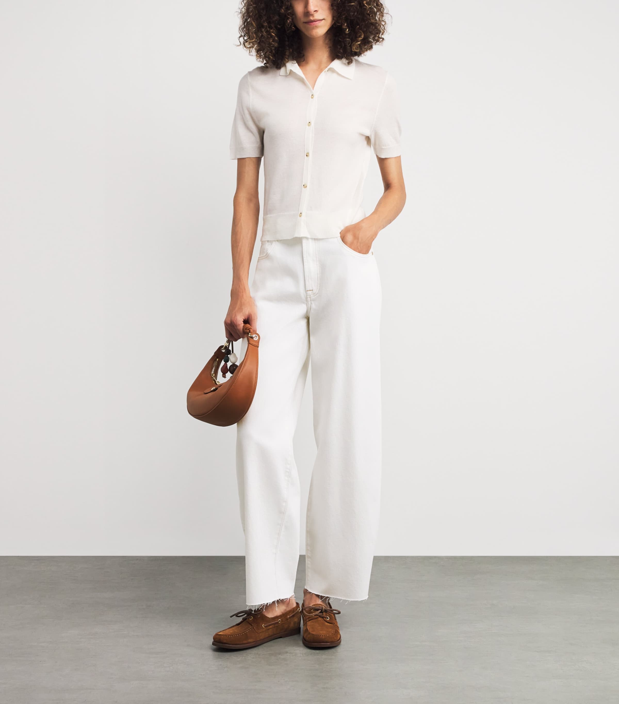 White Twisted Bonnie Barrel-Leg Jeans