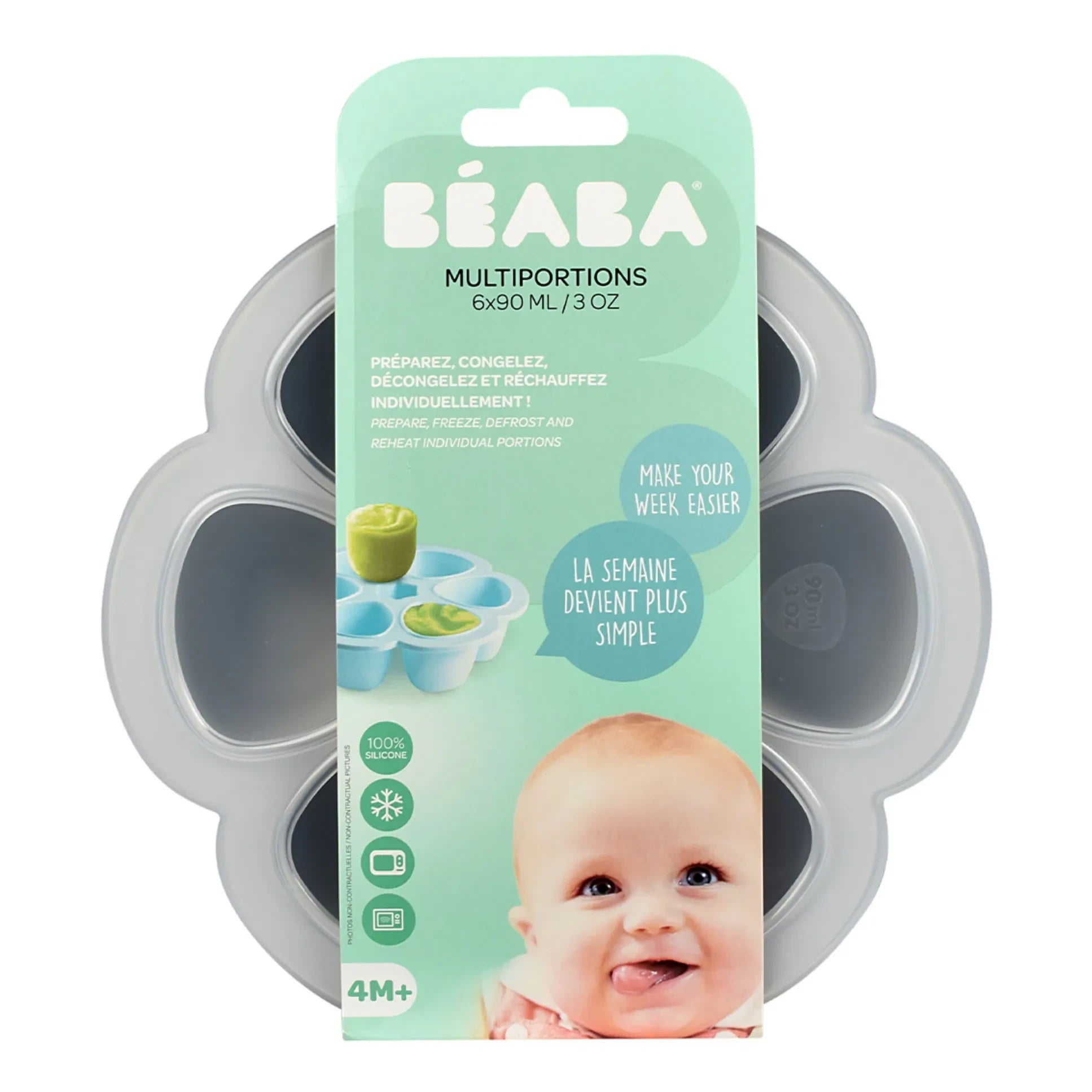 Béaba - Silicone Baby Food Mould - 6 x 90ml | Light grey