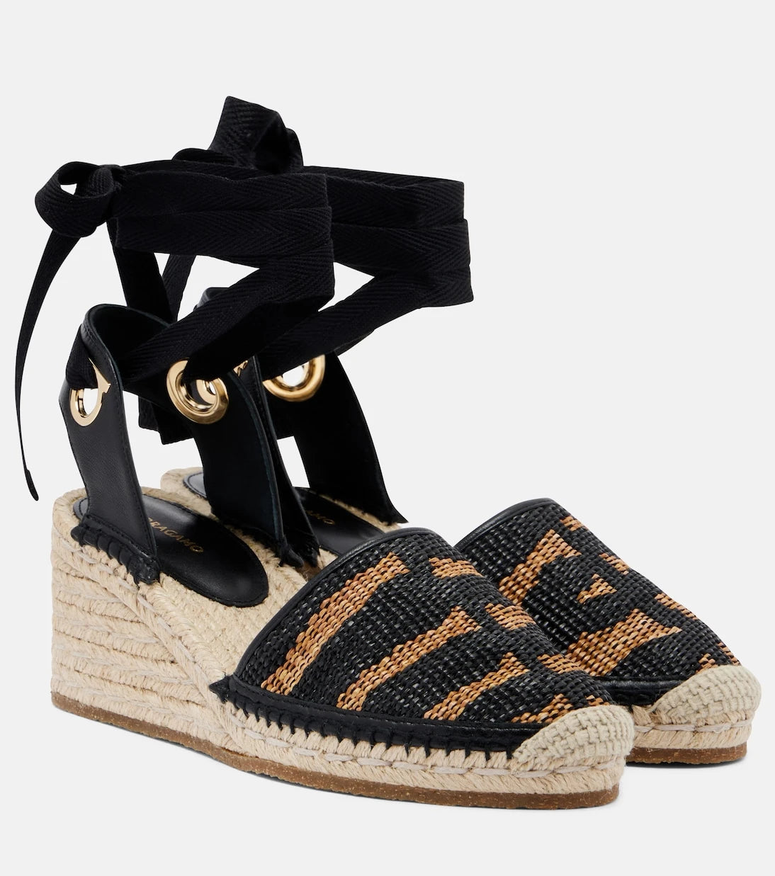 Ferragamo - Animal-print raffia espadrille wedges