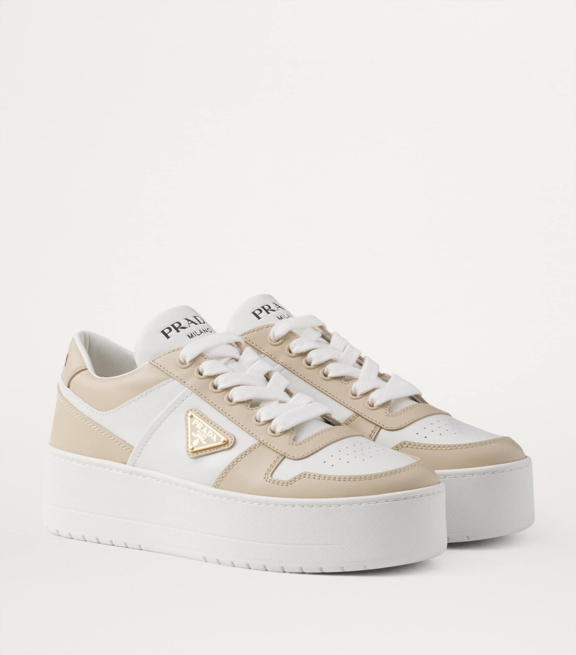 Prada White Leather Platform Downtown Sneakers 50