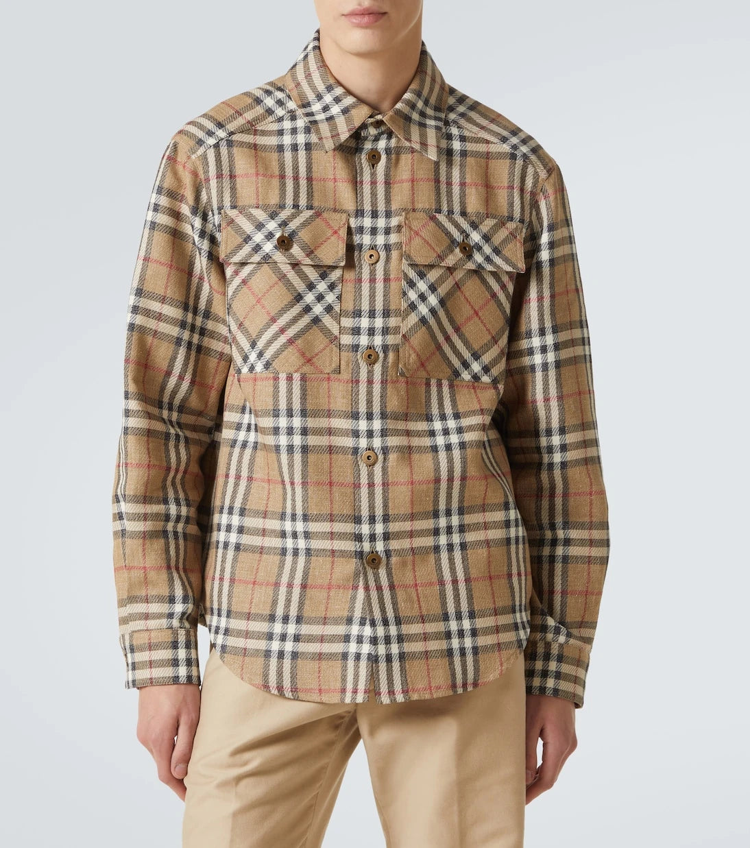 Burberry - قميص بربري بنقشة الكاروهات من القطن والكتان