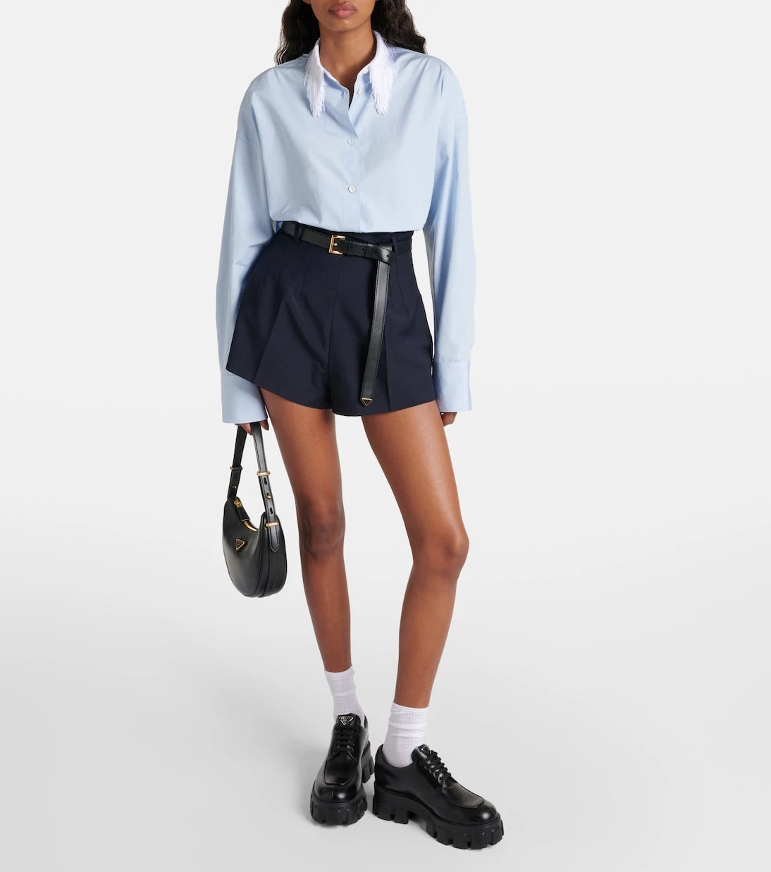 Prada - Fringe-trimmed cotton poplin shirt