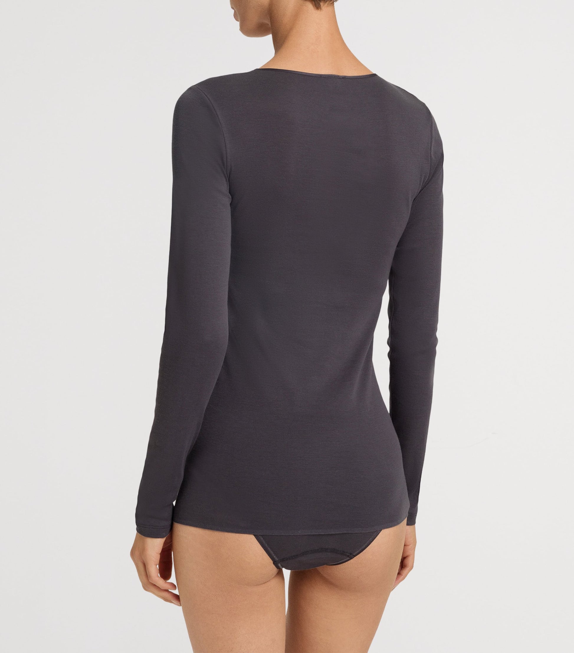 Black Cotton Seamless Long-Sleeve Top