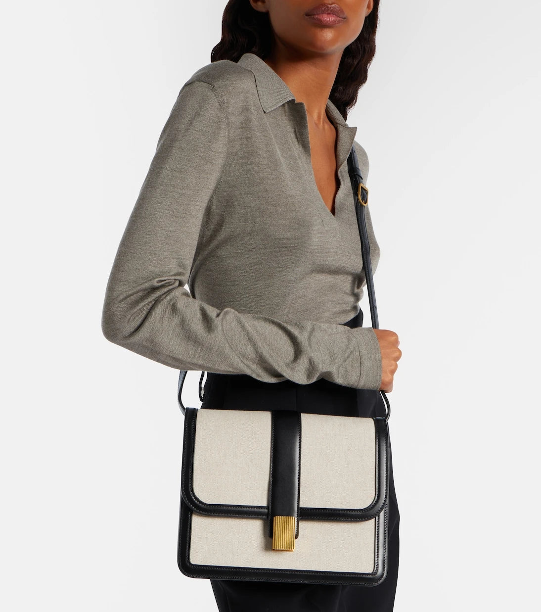Khaite - Blake leather-trimmed canvas crossbody bag