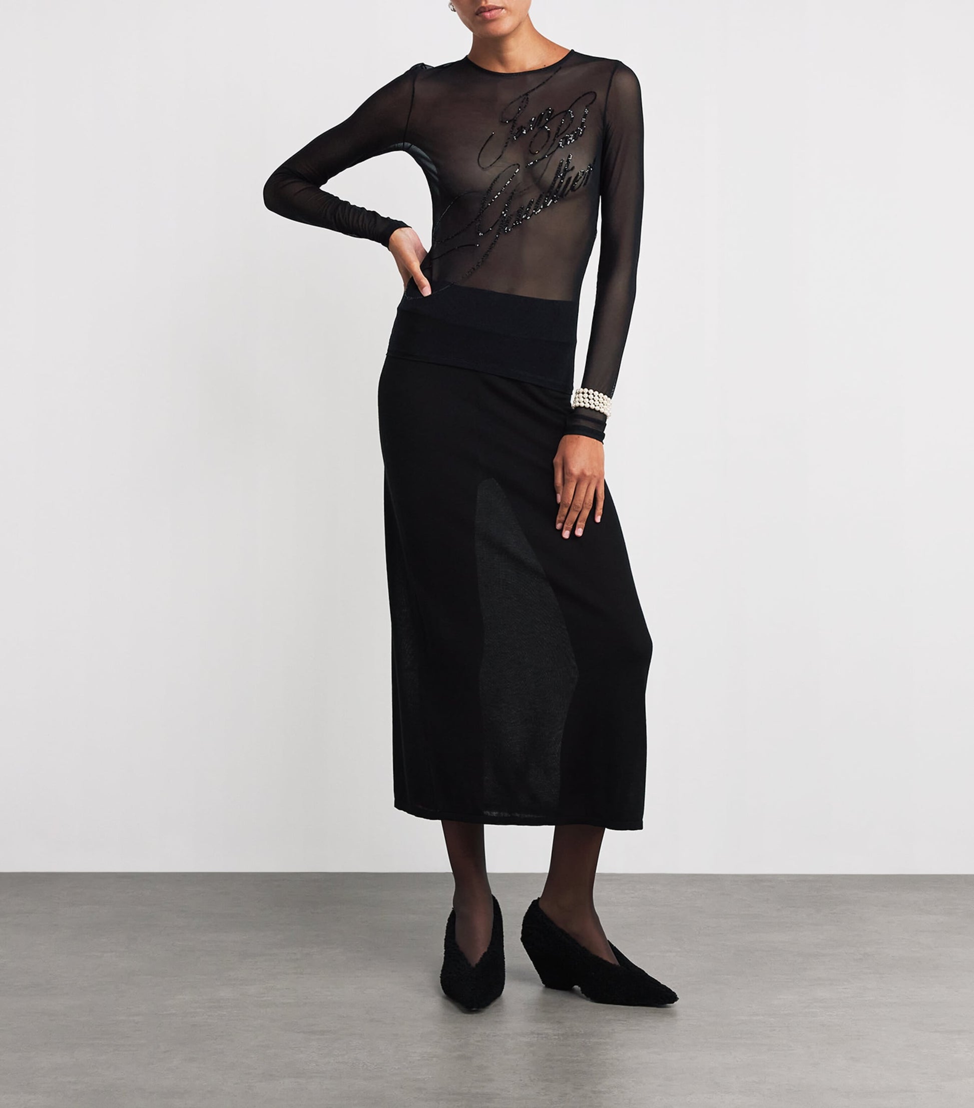 Jean Paul Gaultier Black Mesh Sequin-Branded T-Shirt