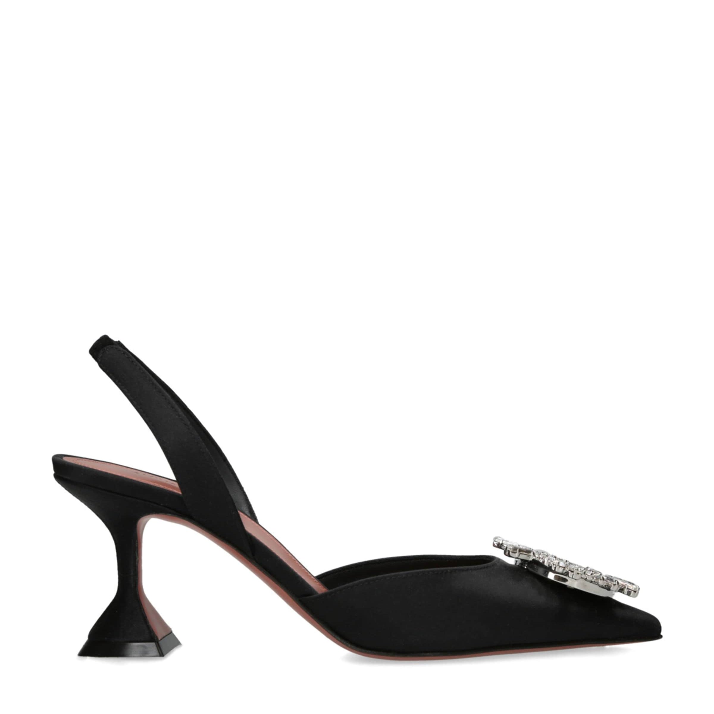 Black Satin Begum Slingback Pumps 70