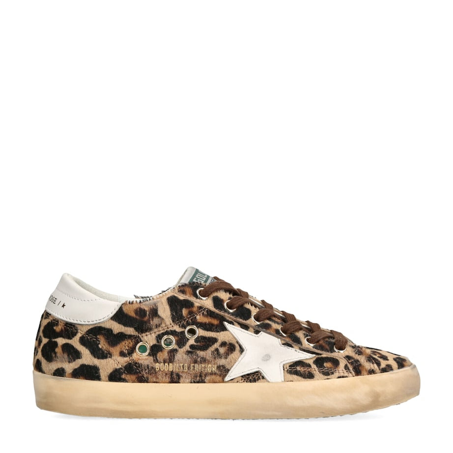 Golden Goose Brown Pony Skin Leopard Print Super-Star Sneakers