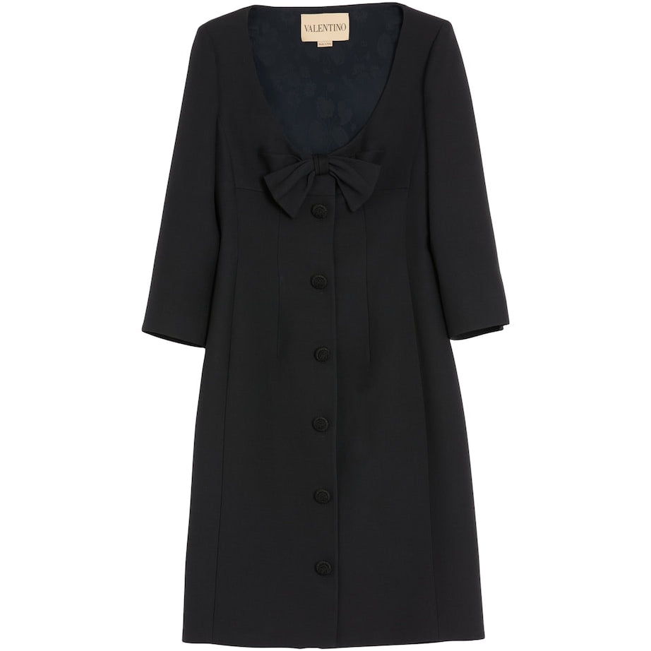 Valentino Black Virgin Wool-Silk Midi Dress