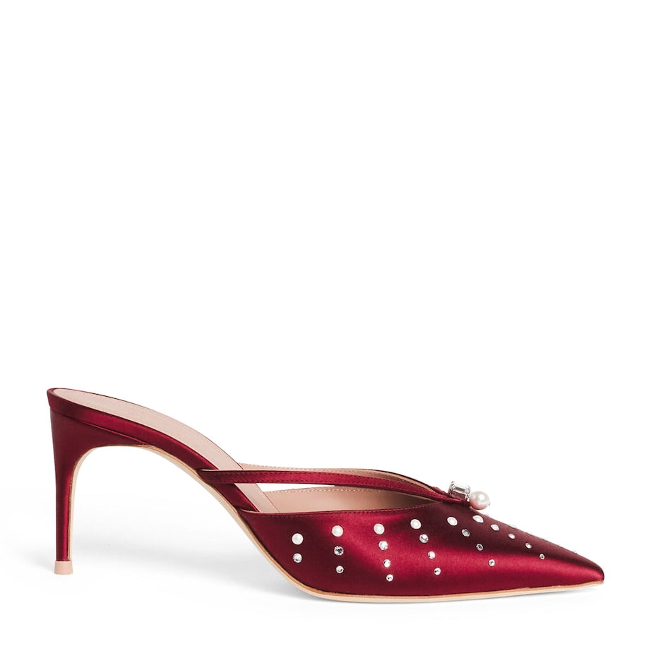 Malone Souliers Red Satin Embellished Marisa Heeled Mules 70