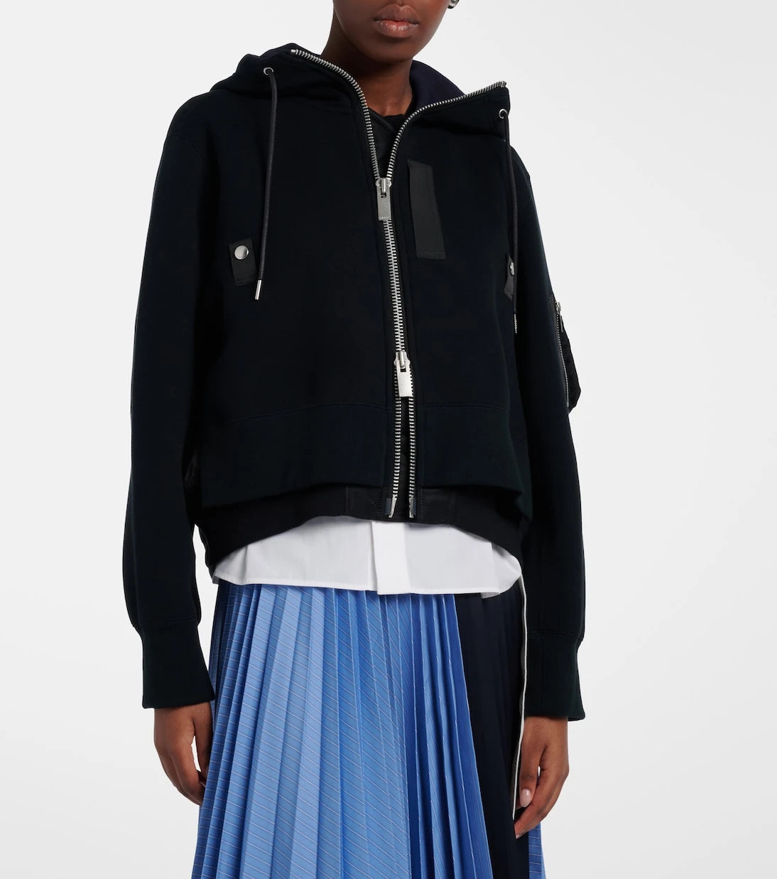 Sacai - Paneled cotton-blend zip-up hoodie
