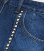 Blue Denim Rhinestone-Embellished Shorts