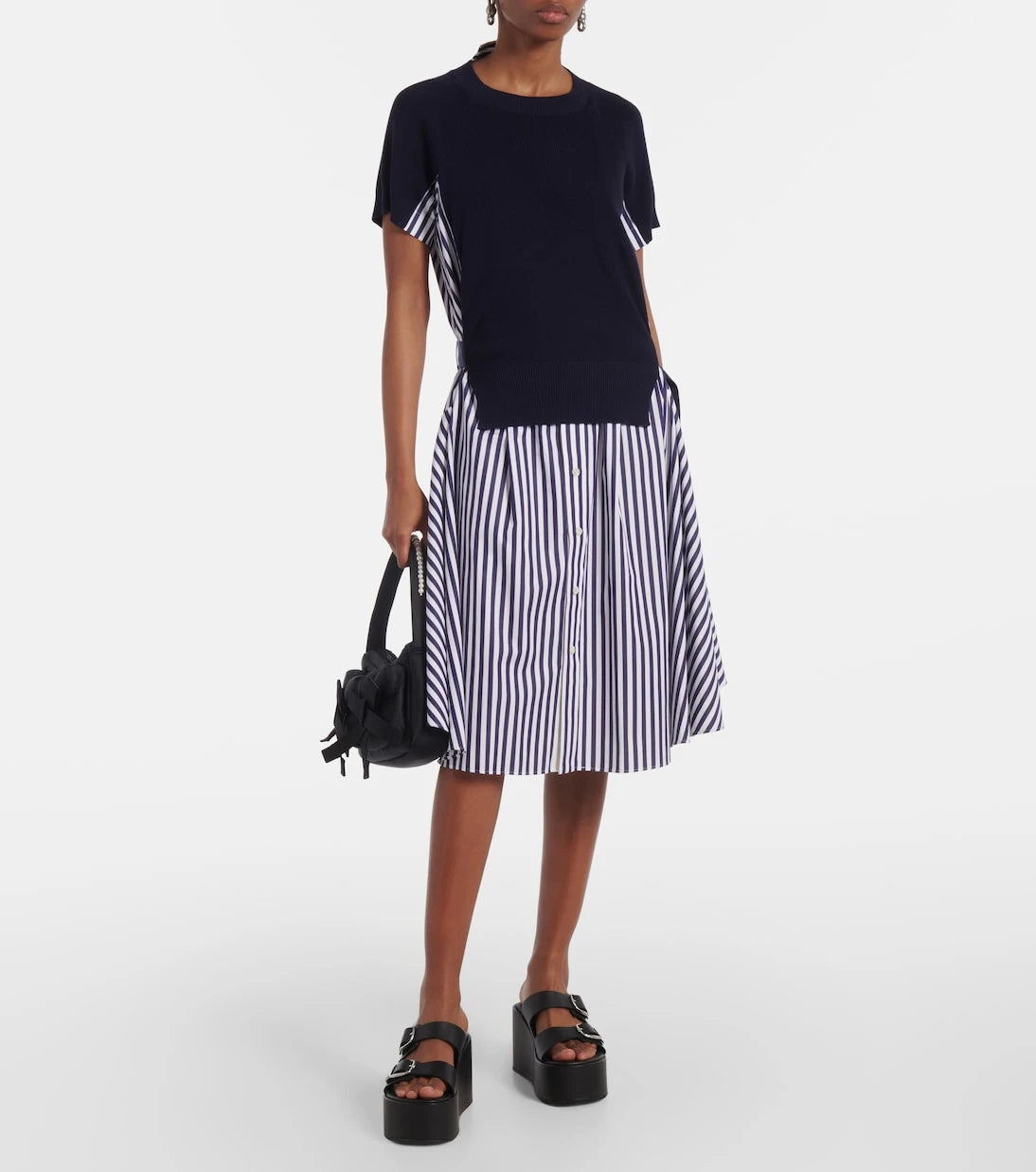 Sacai - Striped cotton midi dress