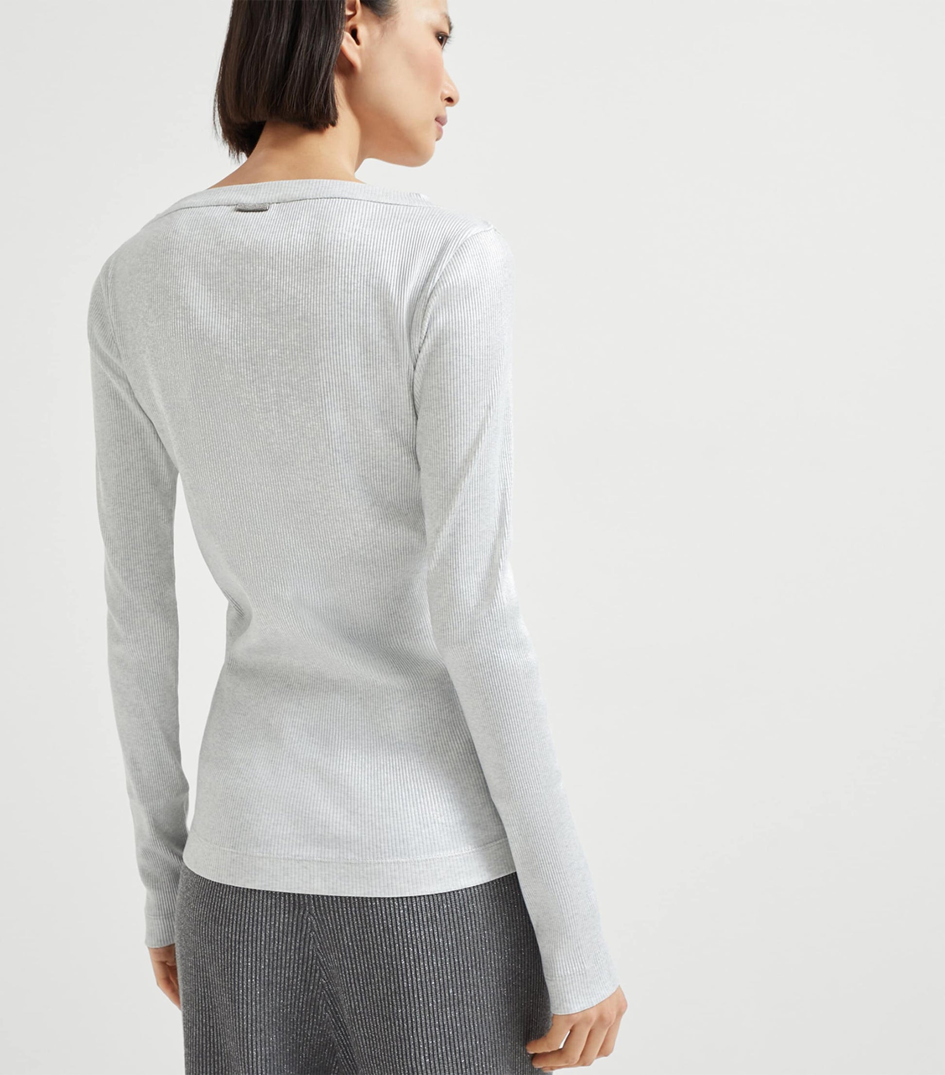 Beige Stretch-Cotton Monili Long-Sleeve T-Shirt