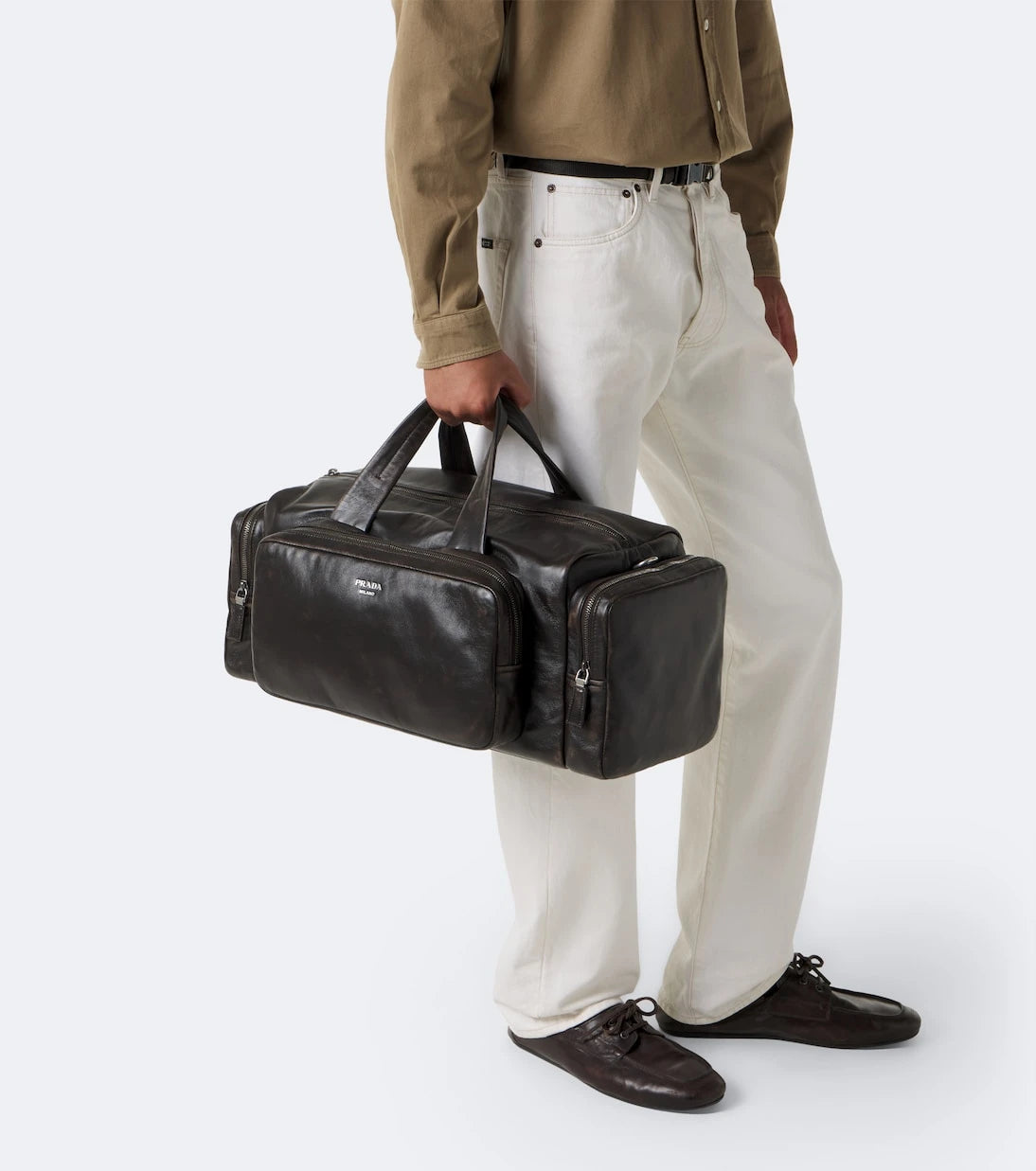 Prada - Distressed leather duffel bag