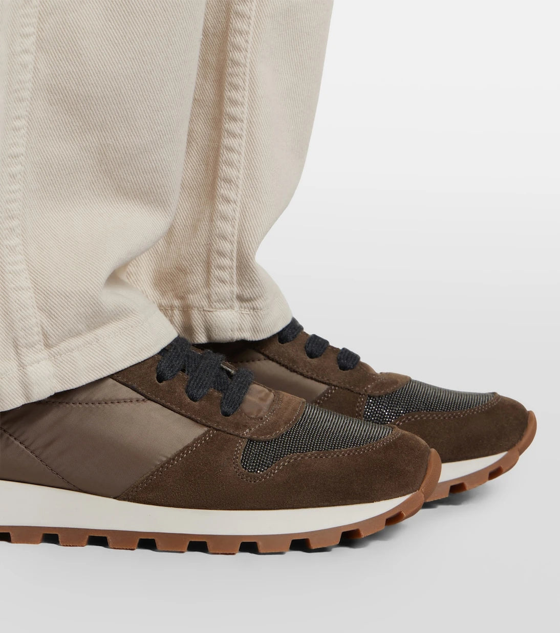 Brunello Cucinelli - Monili suede-trimmed sneakers