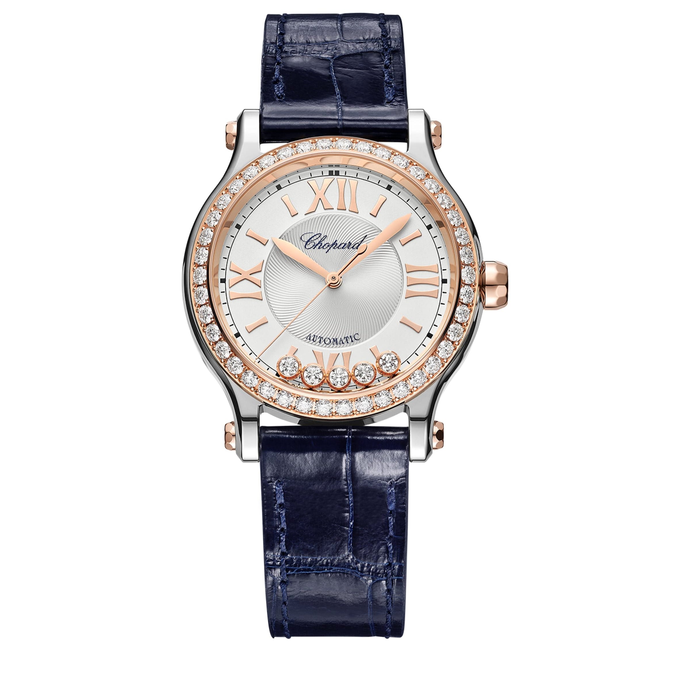 Rose Gold, Stainless Steel and Diamond Happy Sport Automatic Watch 33mm