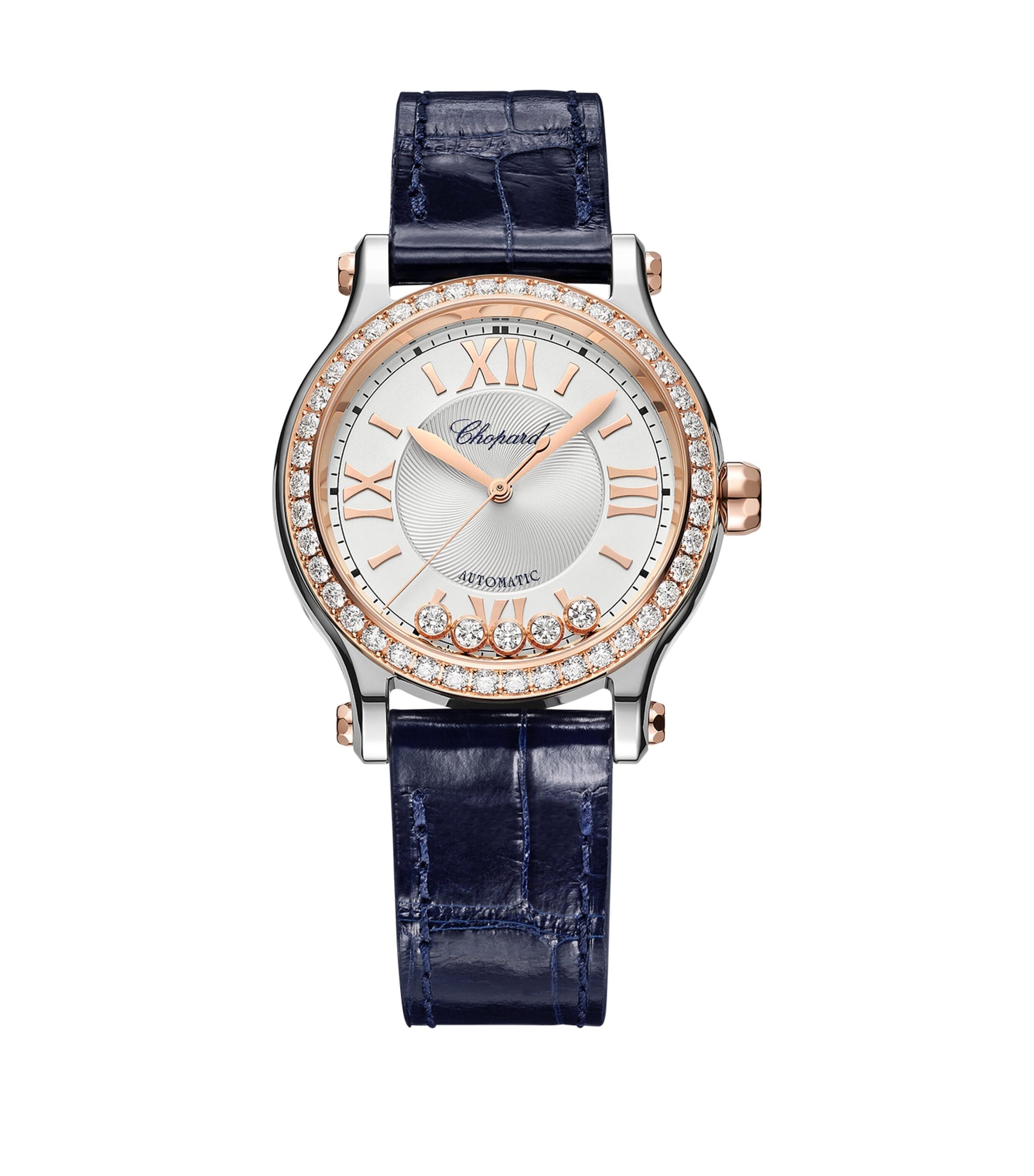 Rose Gold, Stainless Steel and Diamond Happy Sport Automatic Watch 33mm