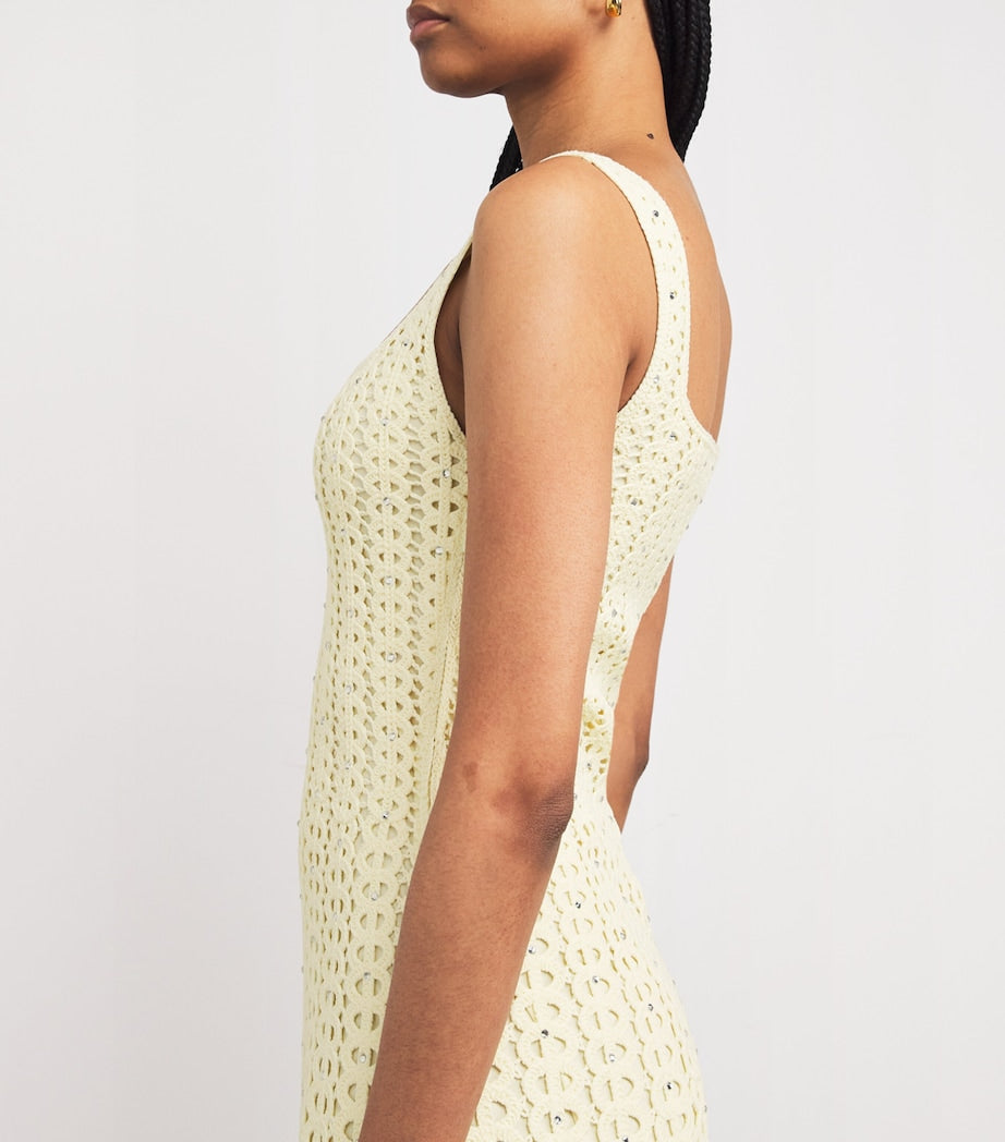 Yellow Crocheted Embellished Midi Dress