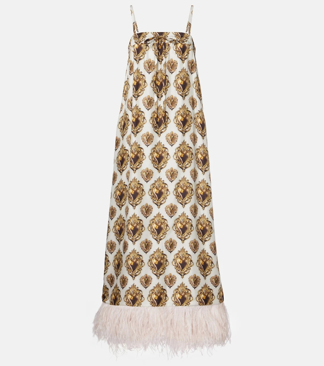 Dolce&Gabbana - Feather-trimmed printed silk maxi dress