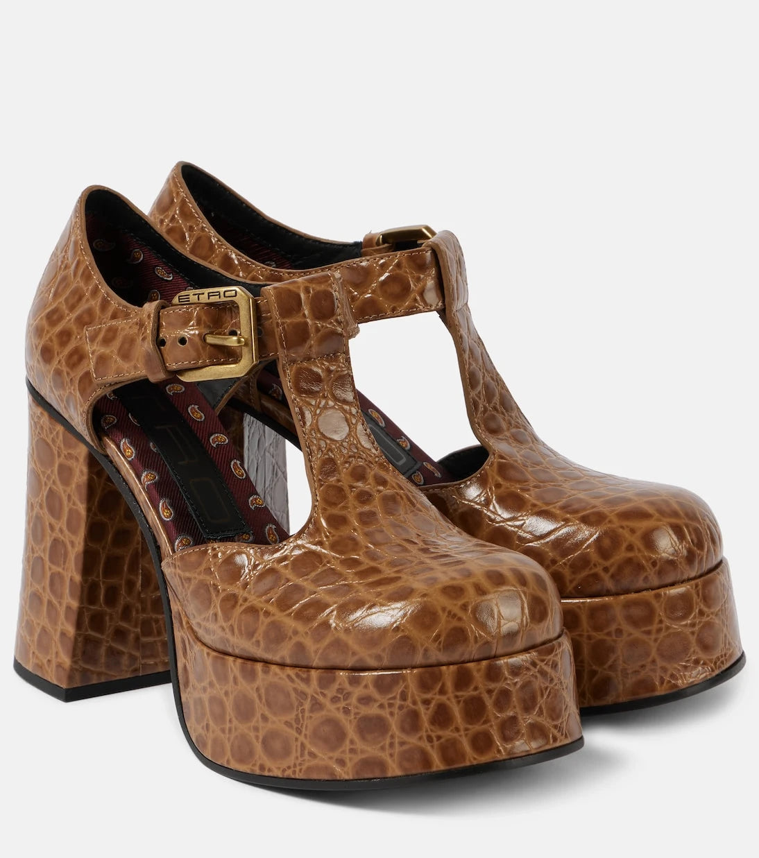 Etro - Croc-effect leather Mary Jane pumps